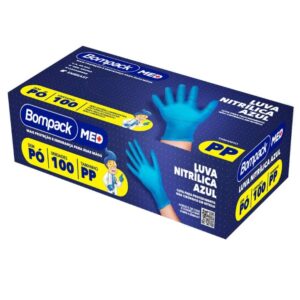 LUVA NITRILICA AZUL TAM. PP C/ 100UN - BOMPACK
