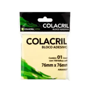 BLOCO ADESIVO 76X76MM AMARELO 100FLS - COLACRIL