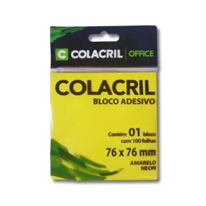 BLOCO ADESIVO 76X76MM AMARELO NEON 100FLS - COLACRIL