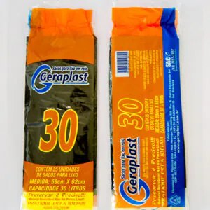 SACO P/ LIXO 30L 59 X 62 ROLO PRETO C/ 25UN - GERAPLAST