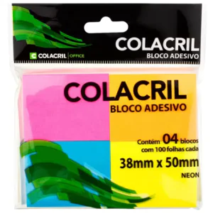 BLOCO ADESIVO 38X50MM NEON C/ 4UN 100FLS - COLACRIL