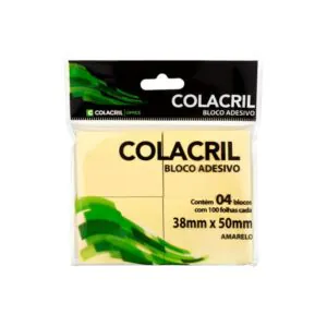 BLOCO ADESIVO 38X50MM AMARELO C/ 4UN 100FLS - COLACRIL